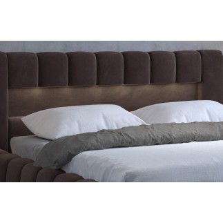 Lit 160x200 rembourré en velours luxe avec coffre et éclairage LED, chocolat, LANA