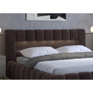 Lit 180x200 rembourré en velours luxe avec coffre et LED, chocolat, LANA