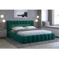 Lit 160x200 rembourré en velours luxe avec coffre et éclairage LED, vert, LANA