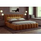 Lit 160x200 rembourré en velours luxe avec coffre et éclairage LED, couleur bronze, LANA