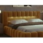Lit 160x200 rembourré en velours luxe avec coffre et éclairage LED, couleur bronze, LANA