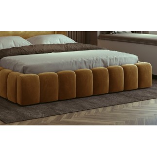 Lit 180x200 rembourré en velours luxe avec coffre et éclairage LED, bronze, LANA