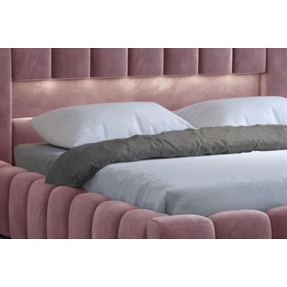 Lit 140x200 rembourré en velours luxe avec coffre et éclairage LED, rose, LANA