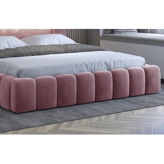 Lit 180x200 rembourré en velours luxe avec coffre et éclairage LED, rose, LANA