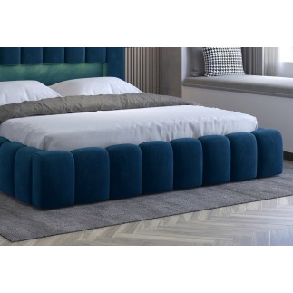 Lit 140x200 rembourré en velours luxe avec coffre et éclairage LED, bleu, LANA