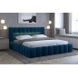 Lit 160x200 rembourré en velours luxe avec coffre et éclairage LED, bleu, LANA