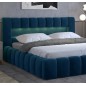 Lit 160x200 rembourré en velours luxe avec coffre et éclairage LED, bleu, LANA