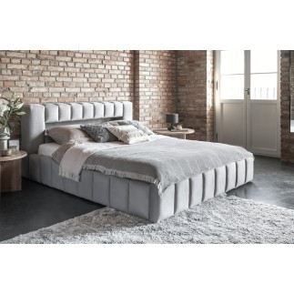 Lit 160x200 rembourré en velours luxe avec coffre et éclairage LED, gris, LANA