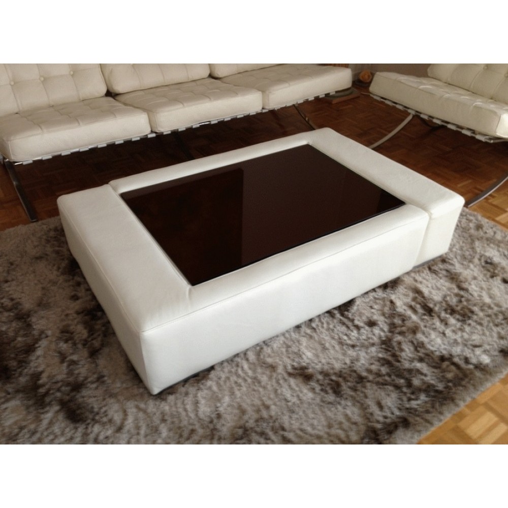 Table basse en cuir italien ZANA, blanc