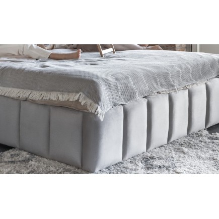 Lit 160x200 rembourré en velours luxe avec coffre et éclairage LED, gris, LANA