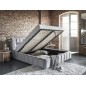 Lit 160x200 rembourré en velours luxe avec coffre et éclairage LED, gris, LANA