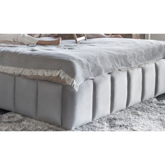 Lit 180x200 rembourré en velours luxe avec coffre et éclairage LED, gris, LANA