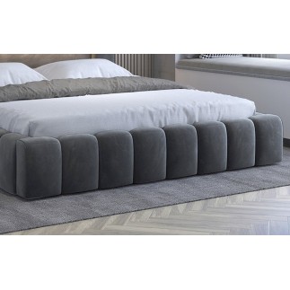 Lit 140x200 rembourré en velours luxe avec coffre et éclairage LED, gris foncé, LANA
