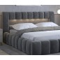 Lit 140x200 rembourré en velours luxe avec coffre et éclairage LED, gris foncé, LANA