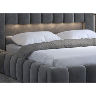 Lit 160x200 rembourré en velours luxe avec coffre et éclairage LED, gris foncé, LANA