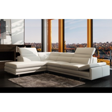 - Canapé d'angle en cuir italien 6/7 places IZEN, blanc, version LUXE