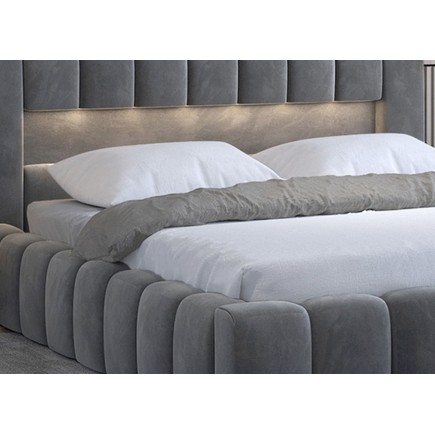Lit 180x200 rembourré en velours luxe avec coffre et éclairage LED, gris foncé, LANA