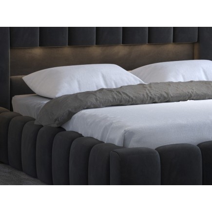 Lit 160x200 rembourré en velours luxe avec coffre et éclairage LED, anthracite, LANA