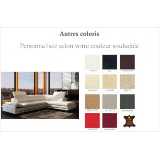 Canapé d'angle en cuir italien 6/7 places IZEN, couleur personnalisée, version LUXE