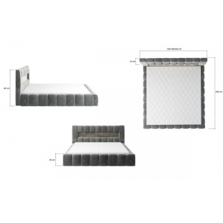 Lit 160x200 rembourré en velours luxe avec coffre et éclairage LED, anthracite, LANA