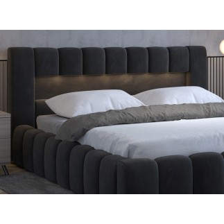 Lit 180x200 rembourré en velours luxe avec coffre et éclairage LED, anthracite, LANA