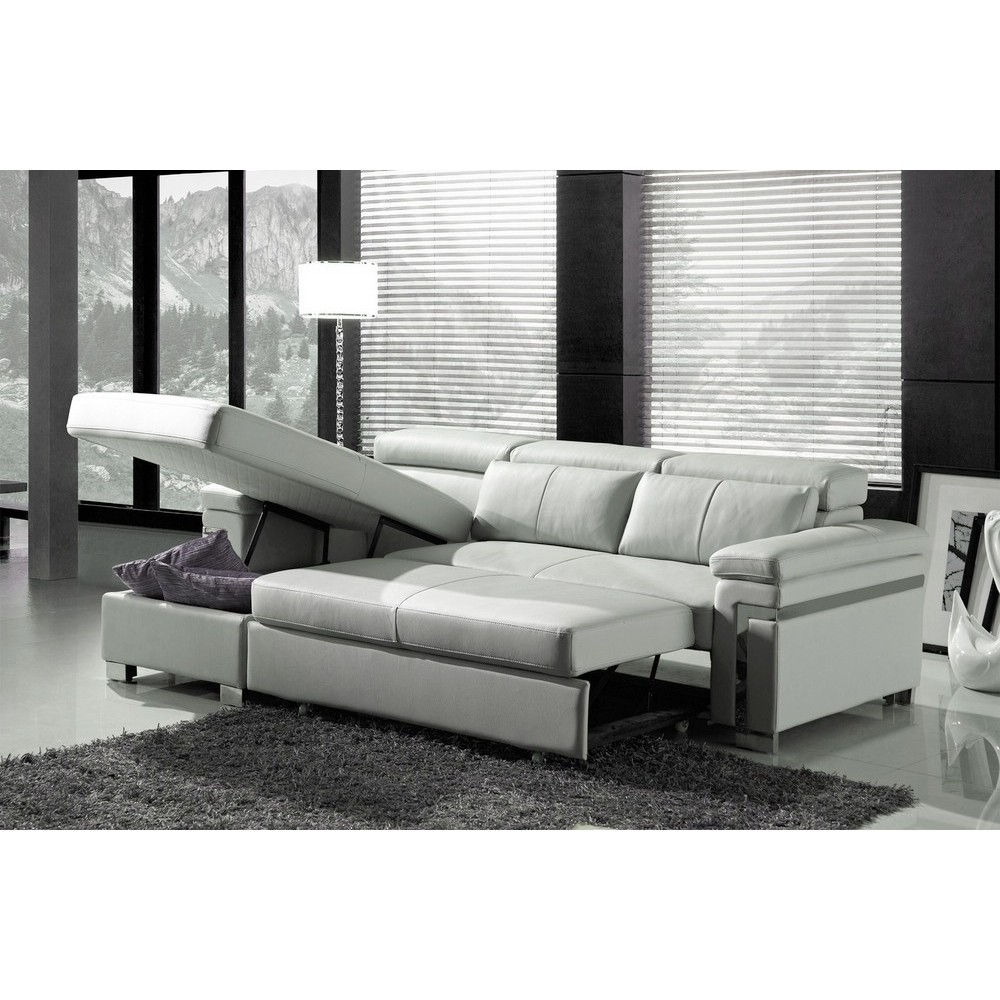 Canapé d'angle convertible en cuir buffle italien 5 places, ALLURE, blanc, angle gauche