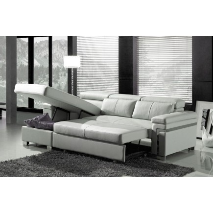 Canapé d'angle convertible en cuir buffle italien 5 places, ALLURE, blanc, angle gauche