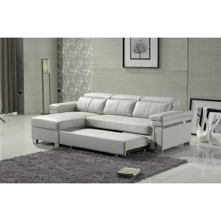 Canapé d'angle convertible en cuir buffle italien 5 places, ALLURE, blanc, angle gauche