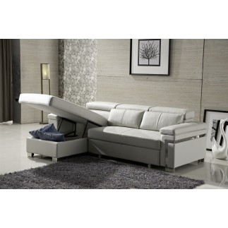 Canapé d'angle convertible en cuir buffle italien 5 places, ALLURE, blanc, angle gauche