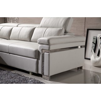 Canapé d'angle convertible en cuir buffle italien 5 places, ALLURE, blanc, angle gauche
