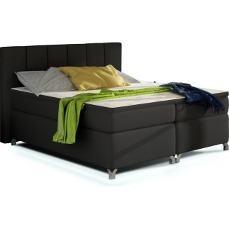 Ensemble boxspring complet tête de lit + sommiers + matelas + surmatelas BASSANO - en simili cuir noir - 140x200 cm