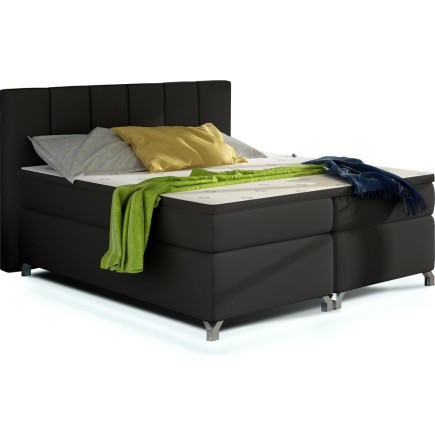 Ensemble boxspring complet tête de lit + sommiers + matelas + surmatelas BASSANO - en simili cuir noir - 140x200 cm
