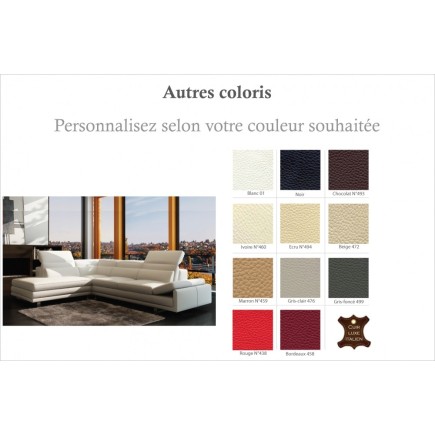 Canapé d'angle en cuir italien 6/7 places IZEN, couleur personnalisée, version LUXE