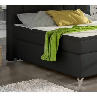 Ensemble boxspring complet tête de lit + sommiers + matelas + surmatelas BASSANO - en simili cuir noir - 140x200 cm
