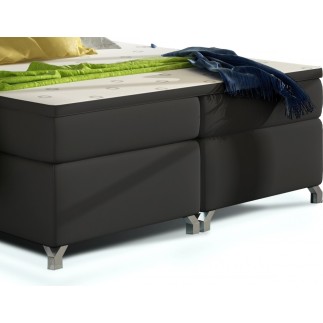 Ensemble boxspring complet tête de lit + sommiers + matelas + surmatelas BASSANO - en simili cuir noir - 140x200 cm