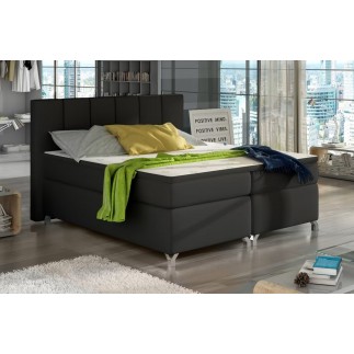 Ensemble boxspring complet tête de lit + sommiers + matelas + surmatelas BASSANO - en simili cuir noir - 140x200 cm