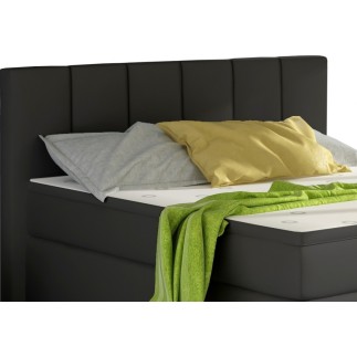 Ensemble boxspring complet tête de lit + sommiers + matelas + surmatelas BASSANO - en simili cuir noir - 140x200 cm