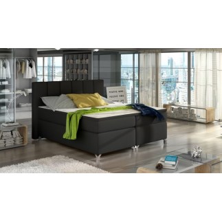 Ensemble boxspring complet tête de lit + sommiers + matelas + surmatelas BASSANO - en simili cuir noir - 140x200 cm