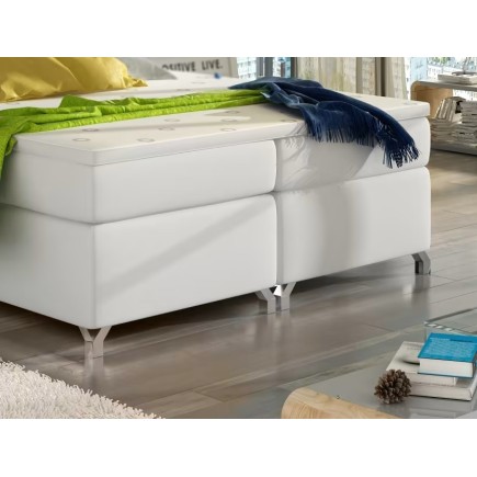Ensemble boxspring complet tête de lit + sommiers + matelas + surmatelas BASSANO - en simili cuir blanc cassé - 140x200 cm