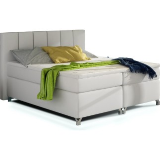 Ensemble boxspring complet tête de lit + sommiers + matelas + surmatelas BASSANO - en simili cuir blanc cassé - 140x200 cm