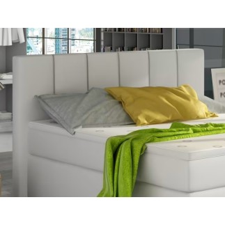 Ensemble boxspring complet tête de lit + sommiers + matelas + surmatelas BASSANO - en simili cuir blanc cassé - 140x200 cm