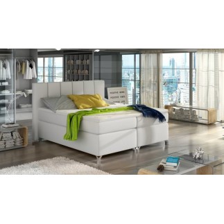 Ensemble boxspring complet tête de lit + sommiers + matelas + surmatelas BASSANO - en simili cuir blanc cassé - 140x200 cm