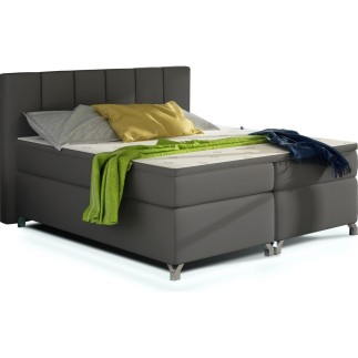 Ensemble boxspring complet tête de lit + sommiers + matelas + surmatelas BASSANO - en simili cuir gris foncé - 140x200 cm