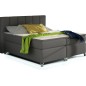 Ensemble boxspring complet tête de lit + sommiers + matelas + surmatelas BASSANO - en simili cuir gris foncé - 140x200 cm