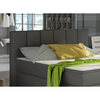 Ensemble boxspring complet tête de lit + sommiers + matelas + surmatelas BASSANO - en simili cuir gris foncé - 140x200 cm