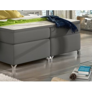 Ensemble boxspring complet tête de lit + sommiers + matelas + surmatelas BASSANO - en simili cuir gris foncé - 140x200 cm
