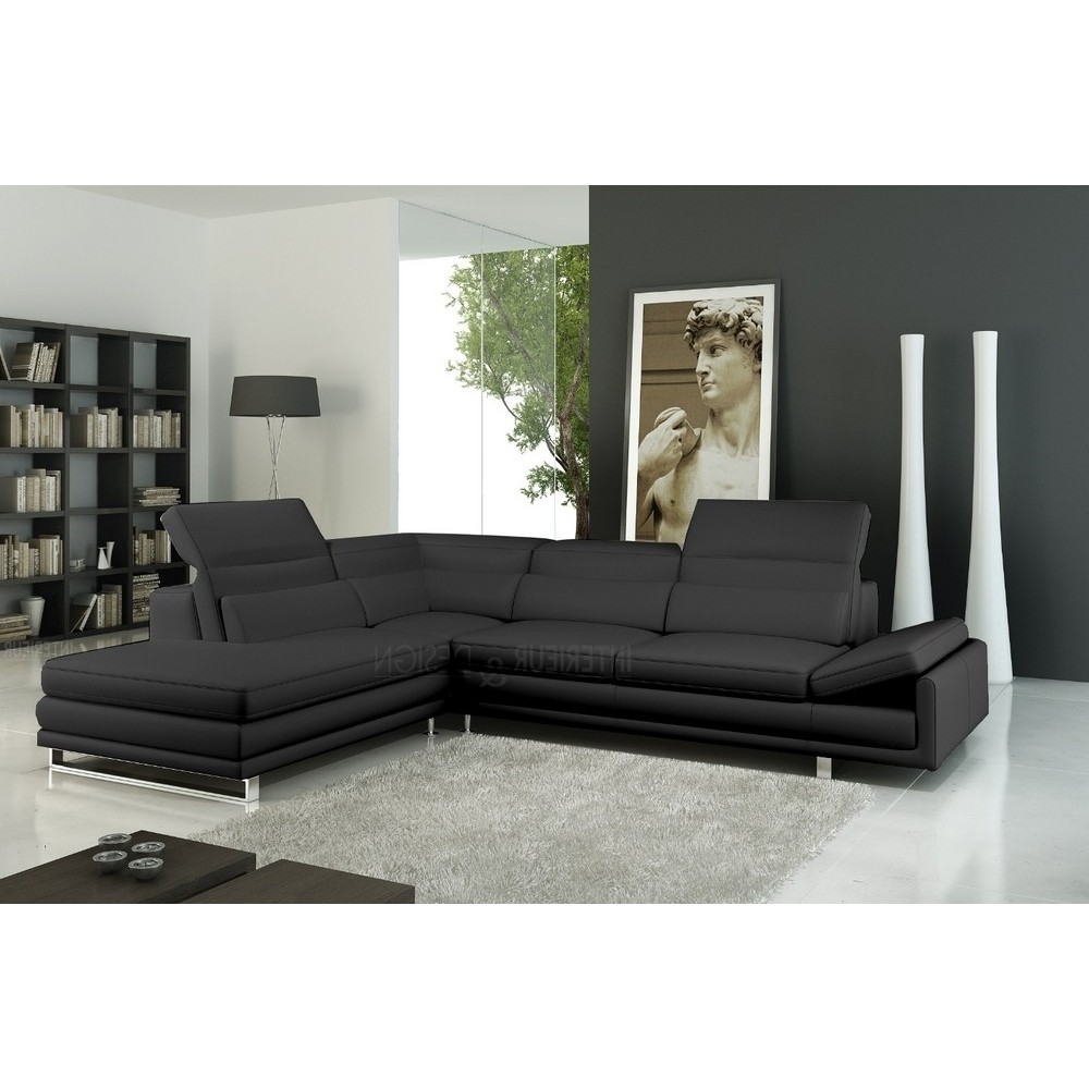 Canapé d'angle en cuir italien 6/7 places IZEN, noir, version LUXE, angle gauche