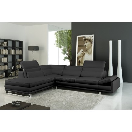 Canapé d'angle en cuir italien 6/7 places IZEN, noir, version LUXE, angle gauche