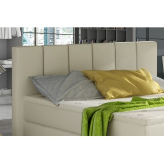 Ensemble boxspring complet tête de lit + sommiers + matelas + surmatelas BASSANO - en simili cuir beige - 140x200 cm