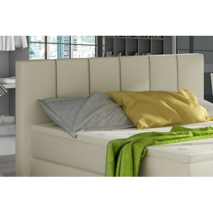 Ensemble boxspring complet tête de lit + sommiers + matelas + surmatelas BASSANO - en simili cuir beige - 140x200 cm